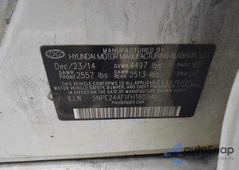 2015 Hyundai Sonata Se z USA, uszkodzony, nr VIN 5NPE24AF1FH160345